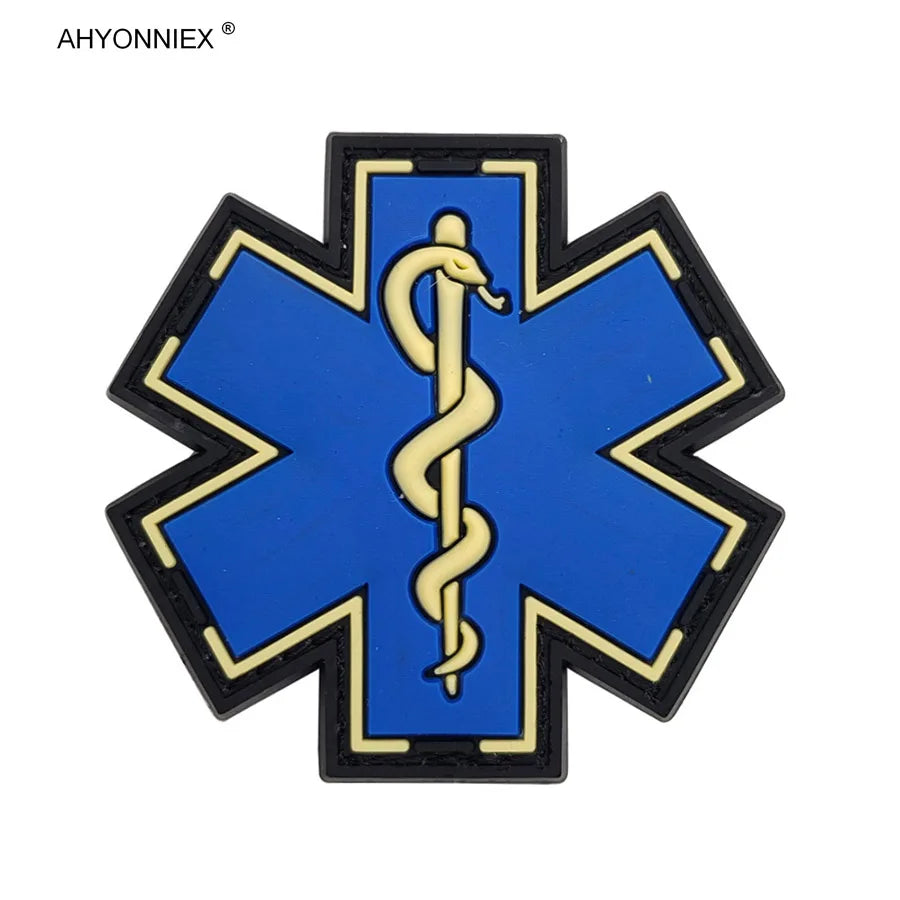 1PC PVC Star Of Life America Rescue PARA Medical Soldier Patch Tactical Military Sew On Flag Stickers Jeans Clothes Bags