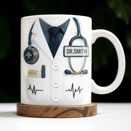 3D Stethoscope & Heartbeat Pattern - Personalized Doctor Name Gift for Medical Professionals,hospital office coffee mug