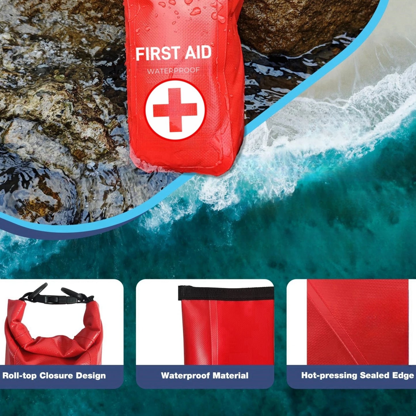 2L Waterproof First Aid Bag Roll Top Emergency Kit Visible Fishing Kayaking Boating Swimming Camping Rafting Survival Outdoor