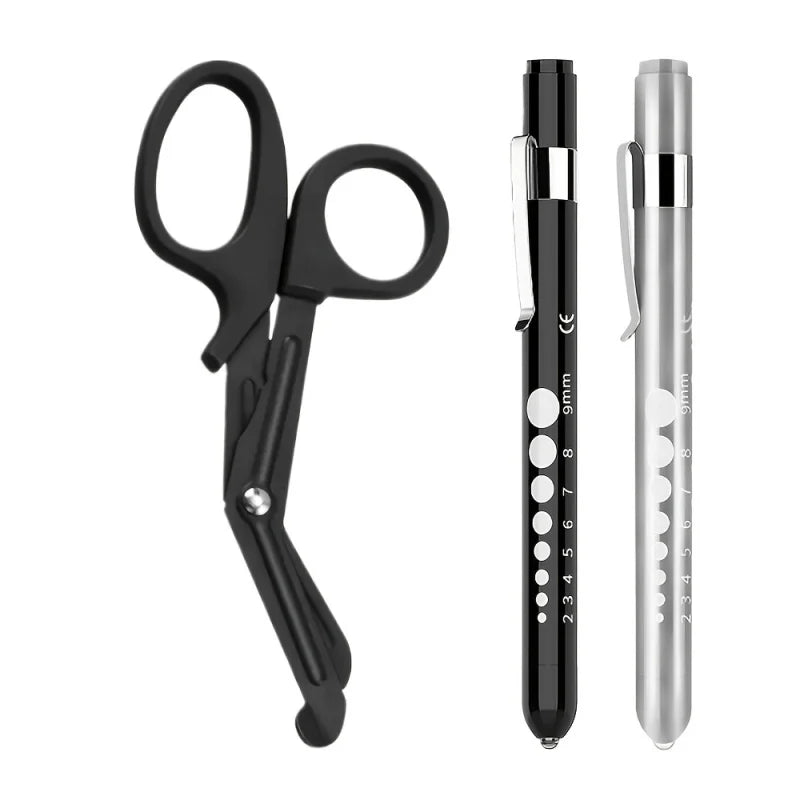 3 Pcs Nurse Medical Supplies Set with 2 Medical Pen Lights + 1 Piece 6-Inch Durable Iron Surgical Scissors
