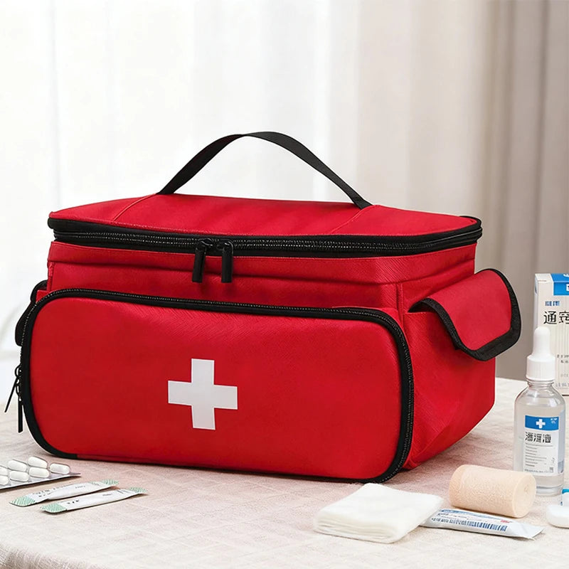 Emergency Medical First Aid Kit Portable with Multiple Mesh Compartments Classified Storage for Home Travel