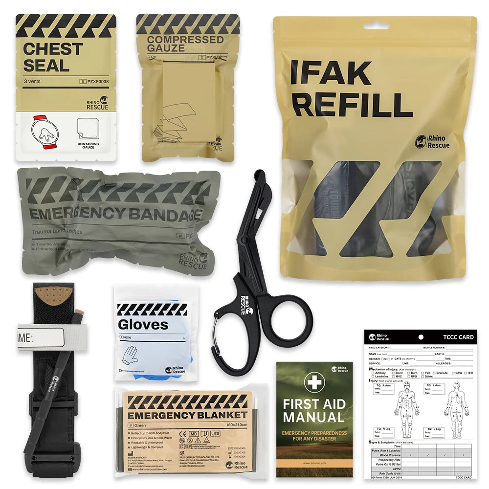RHINO RESCUE First Aid Trauma Kit To Configure Survival Kit Outdoor Emergency Kit For Camping Hiking IFAK Refill Kit