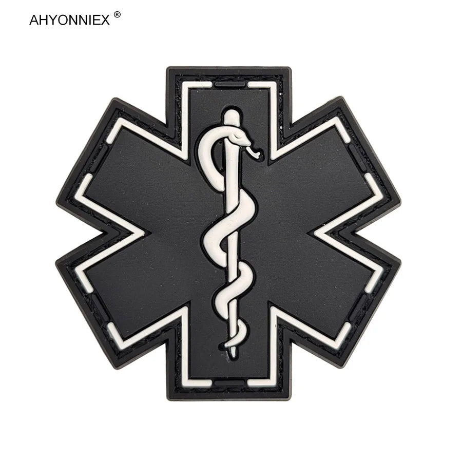 1PC PVC Star Of Life America Rescue PARA Medical Soldier Patch Tactical Military Sew On Flag Stickers Jeans Clothes Bags