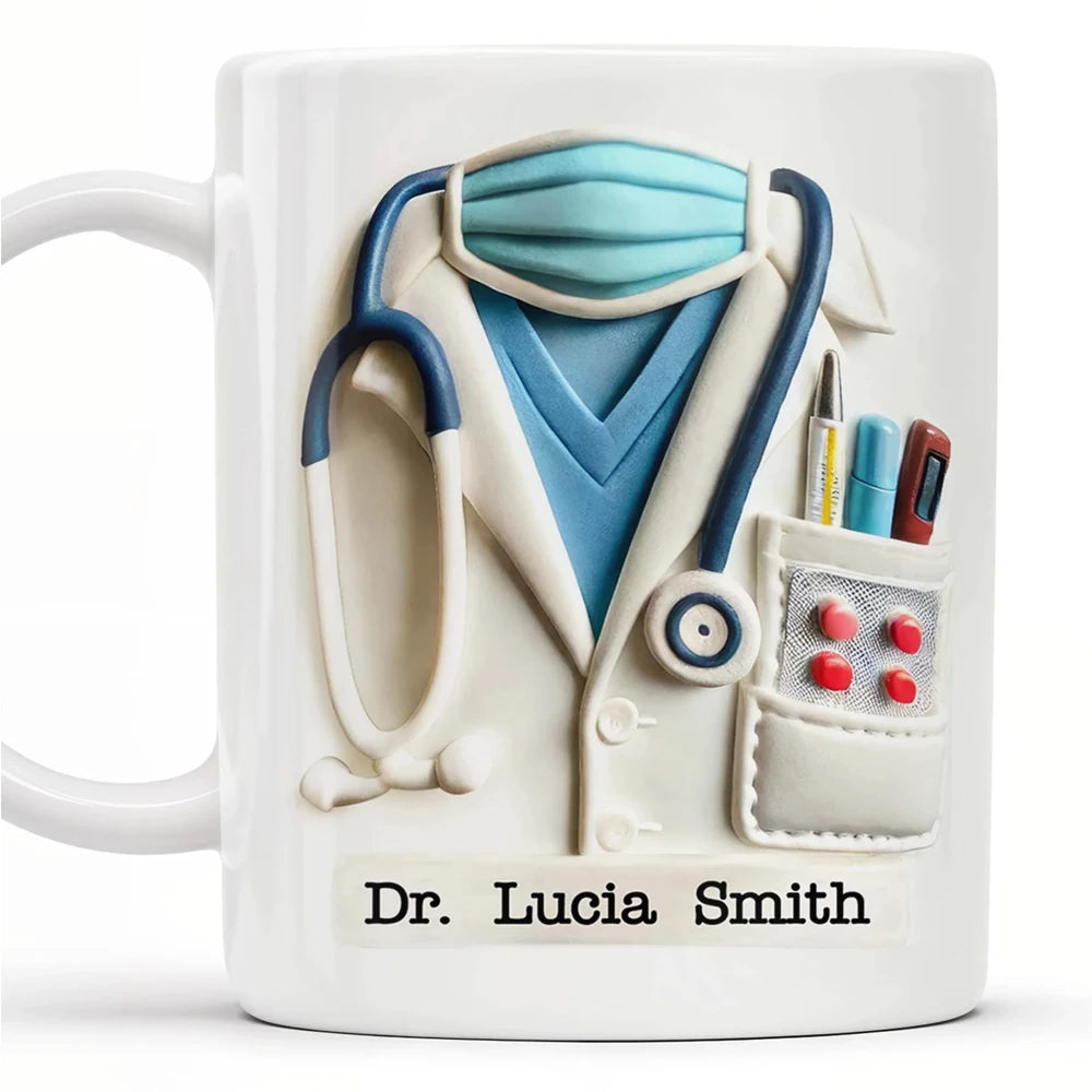 Doctor's Day Special - Custom Name Ceramic Mug - 11oz Hot/Cold Beverage Cup - BPA Free Gift for Physician/Nurse