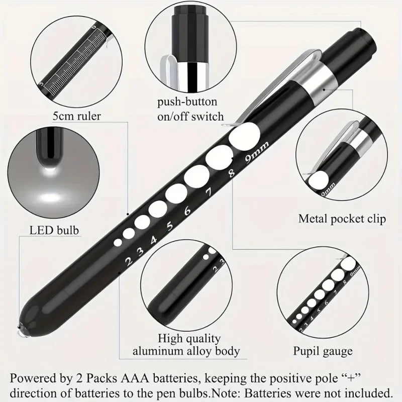 3 Pcs Nurse Medical Supplies Set with 2 Medical Pen Lights + 1 Piece 6-Inch Durable Iron Surgical Scissors