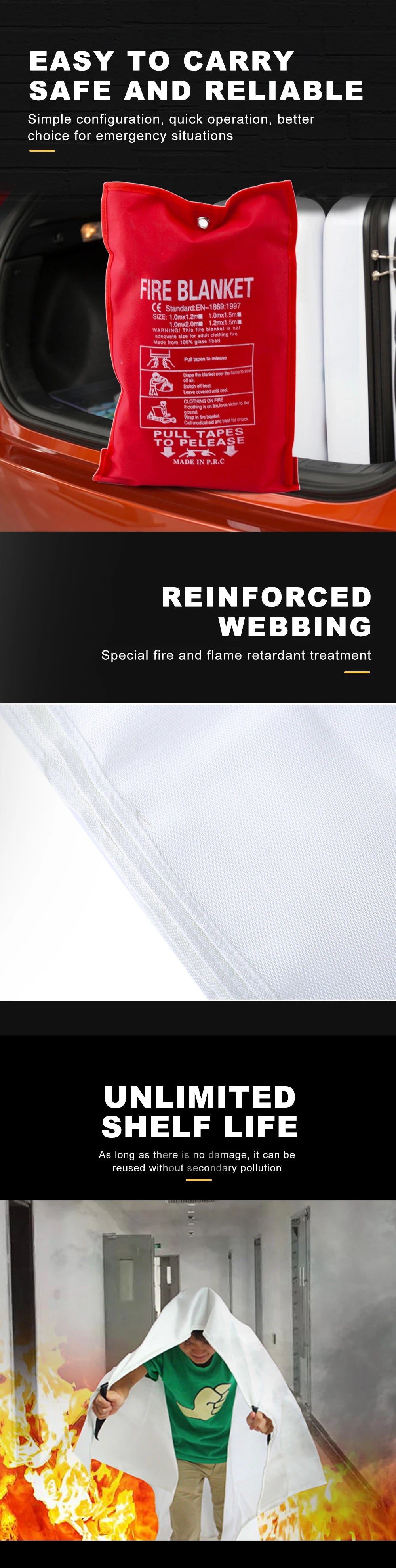 1M x 1M Emergency Fiberglass Fire Blanket Fire Flame Retardant Emergency Survival Fire Shelter Safety Cover Fire Extinguisher