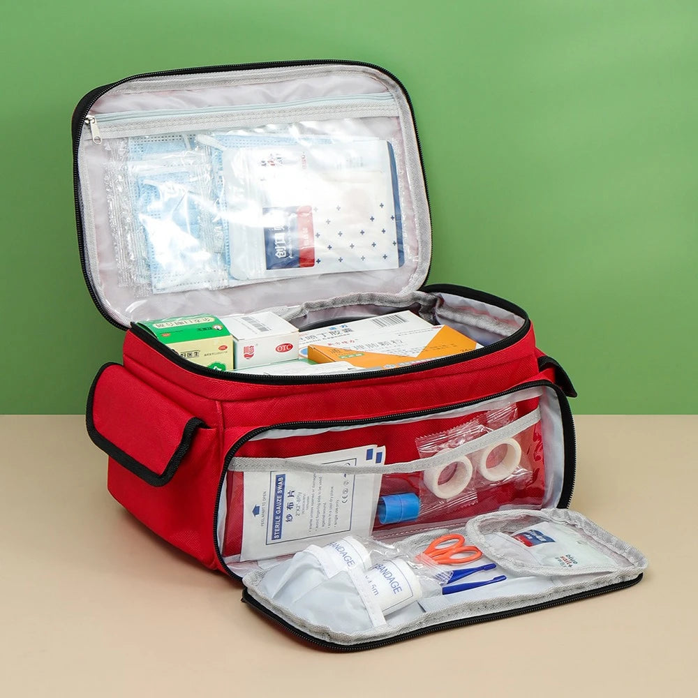 Emergency Medical First Aid Kit Portable with Multiple Mesh Compartments Classified Storage for Home Travel