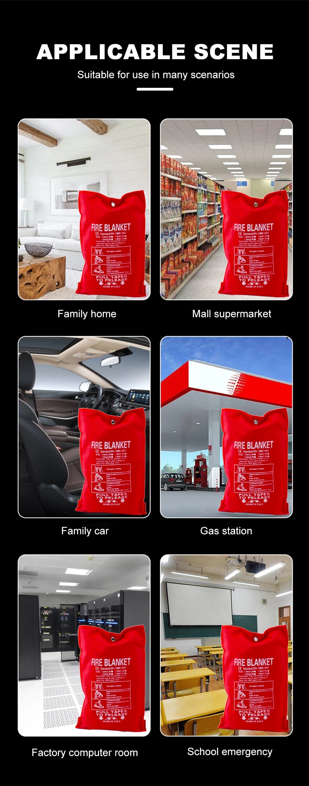 1M x 1M Emergency Fiberglass Fire Blanket Fire Flame Retardant Emergency Survival Fire Shelter Safety Cover Fire Extinguisher
