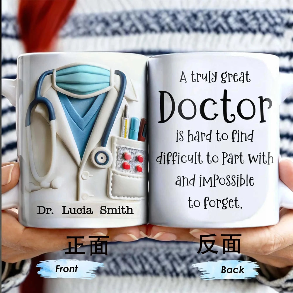 Doctor's Day Special - Custom Name Ceramic Mug - 11oz Hot/Cold Beverage Cup - BPA Free Gift for Physician/Nurse