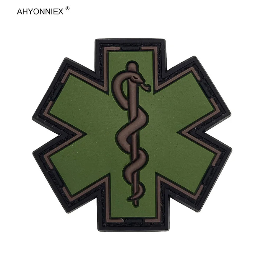 1PC PVC Star Of Life America Rescue PARA Medical Soldier Patch Tactical Military Sew On Flag Stickers Jeans Clothes Bags