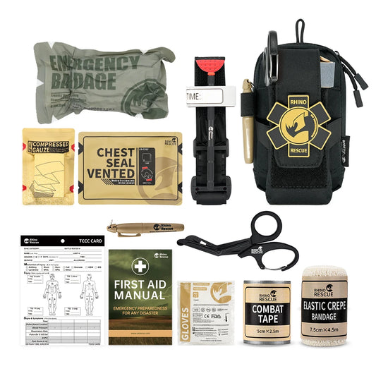 Rhino Rescue EDC First Aid Kit IFAK Trauma z taktyczną apteczką Molle, opaskami uciskowymi i bandażami do survivalu