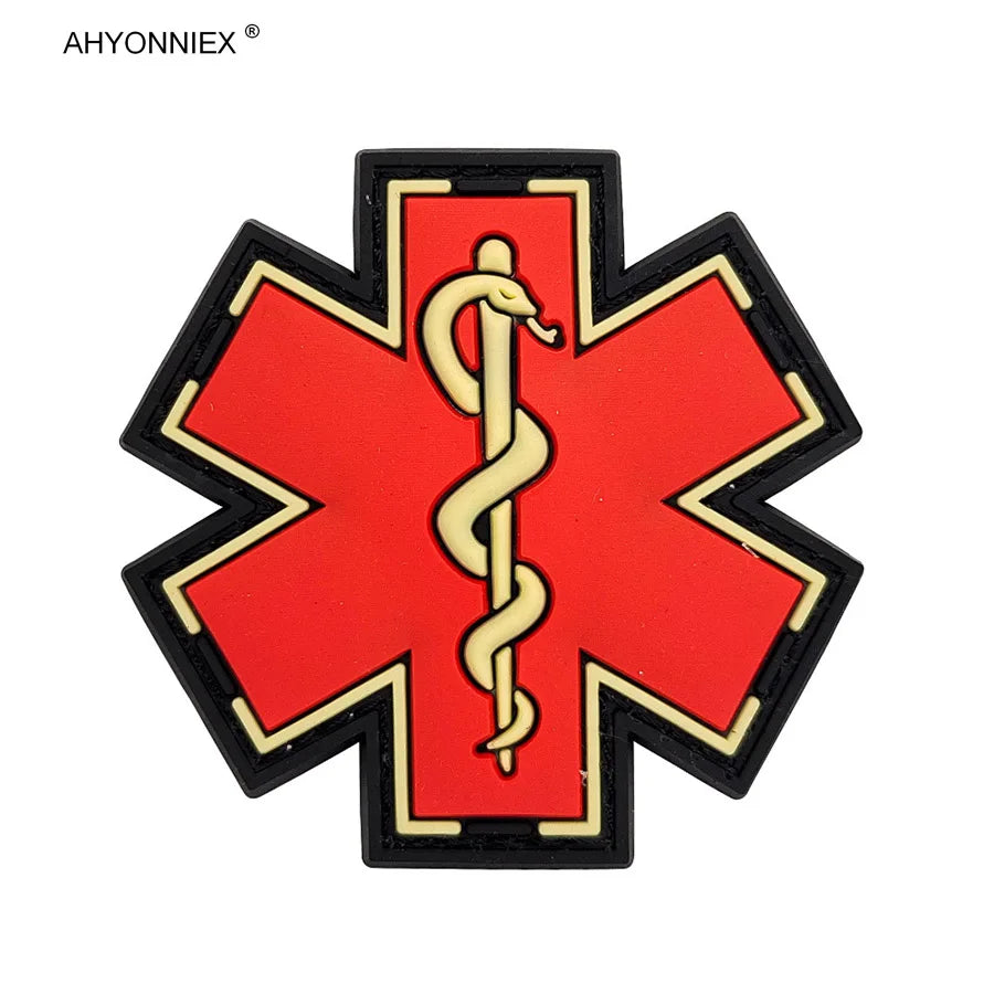 1PC PVC Star Of Life America Rescue PARA Medical Soldier Patch Tactical Military Sew On Flag Stickers Jeans Clothes Bags