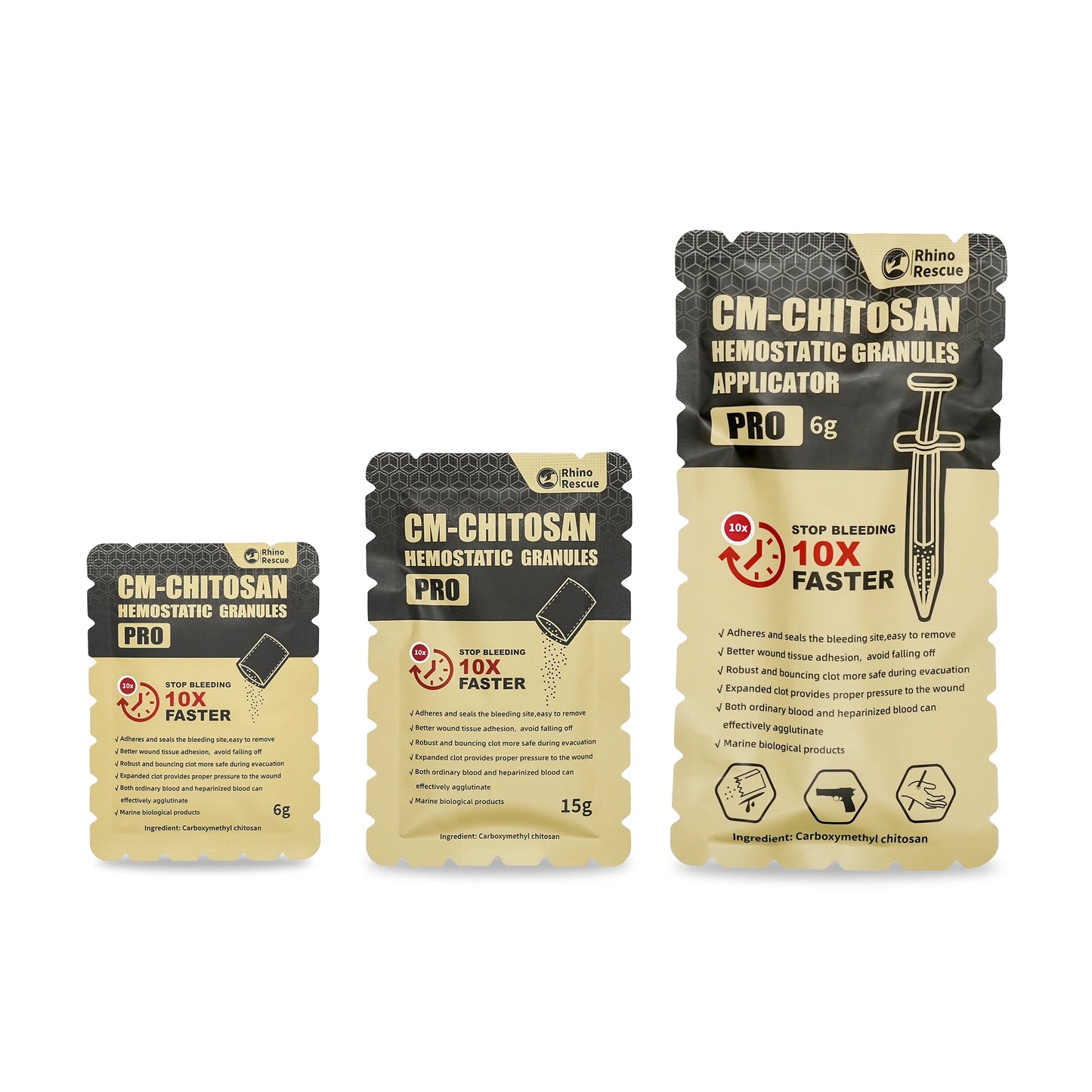 RHINO RESCUE Chitosan Hemostatic Powder Granular 6g/15g Hemostatic Granules Wound Dressing for Fast Bleed Control For Camping