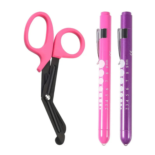 3 Pcs Nurse Medical Supplies Set with 2 Medical Pen Lights + 1 Piece 6-Inch Durable Iron Surgical Scissors