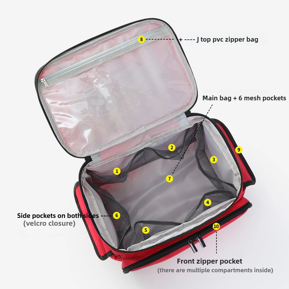 Emergency Medical First Aid Kit Portable with Multiple Mesh Compartments Classified Storage for Home Travel